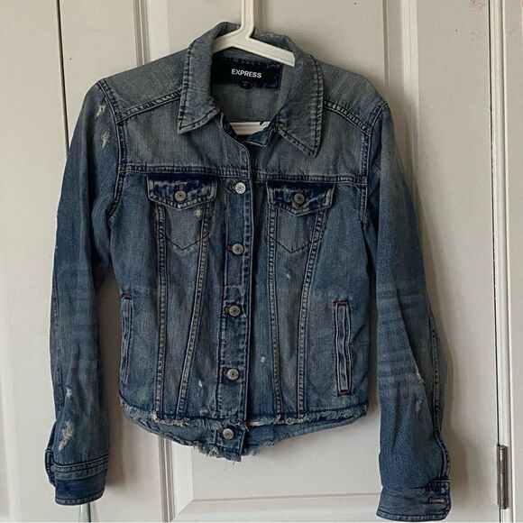 Express Distressed Denim Jacket -Size Small - Picture 1 of 6